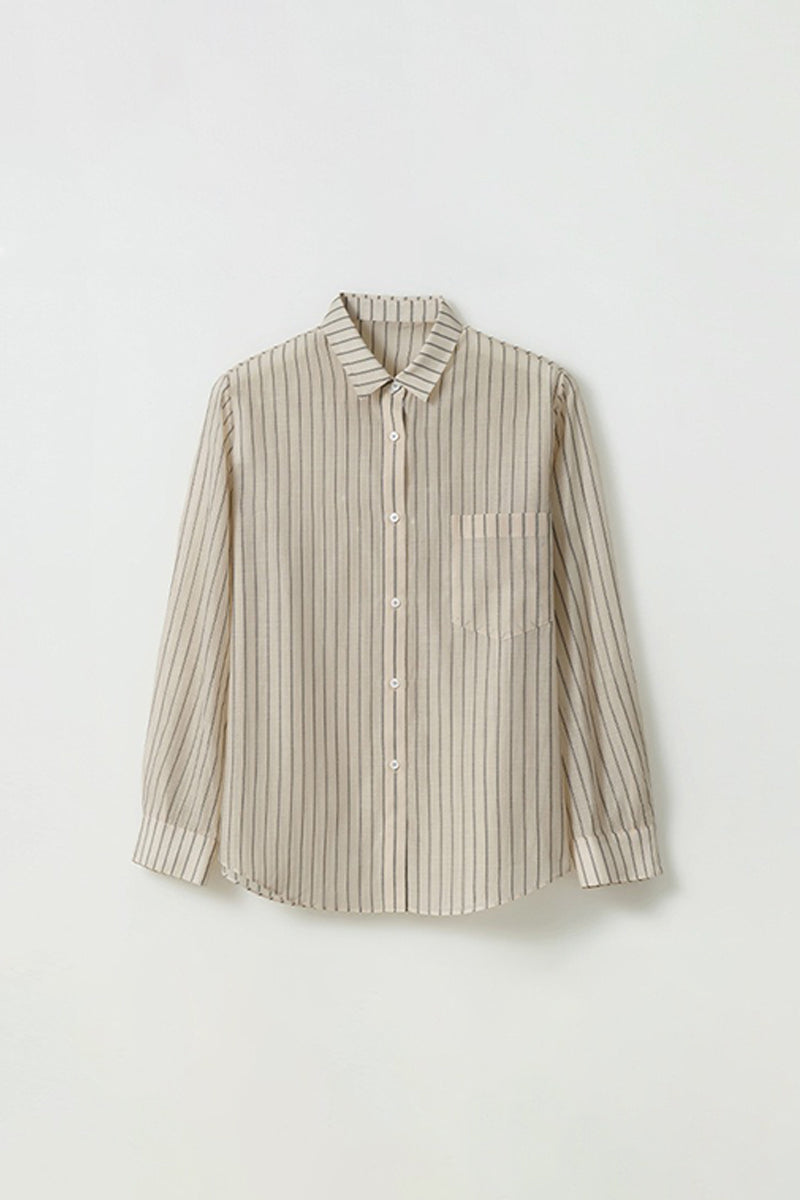 Striped Long Sleeve Cotton Silk Blend Button Up Shirt