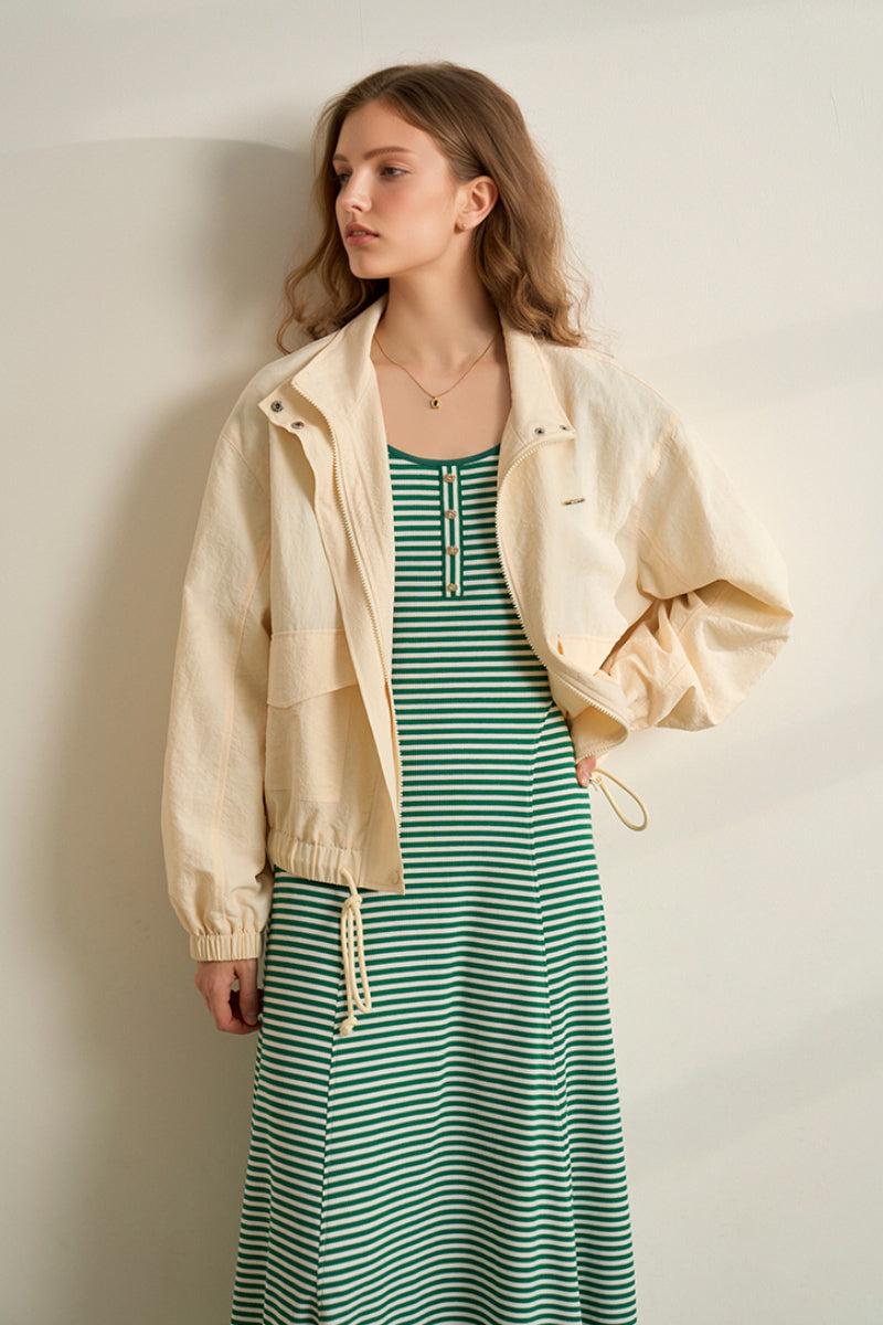 Striped Long-Sleeve Scoop-Neck Midi Knit Dress