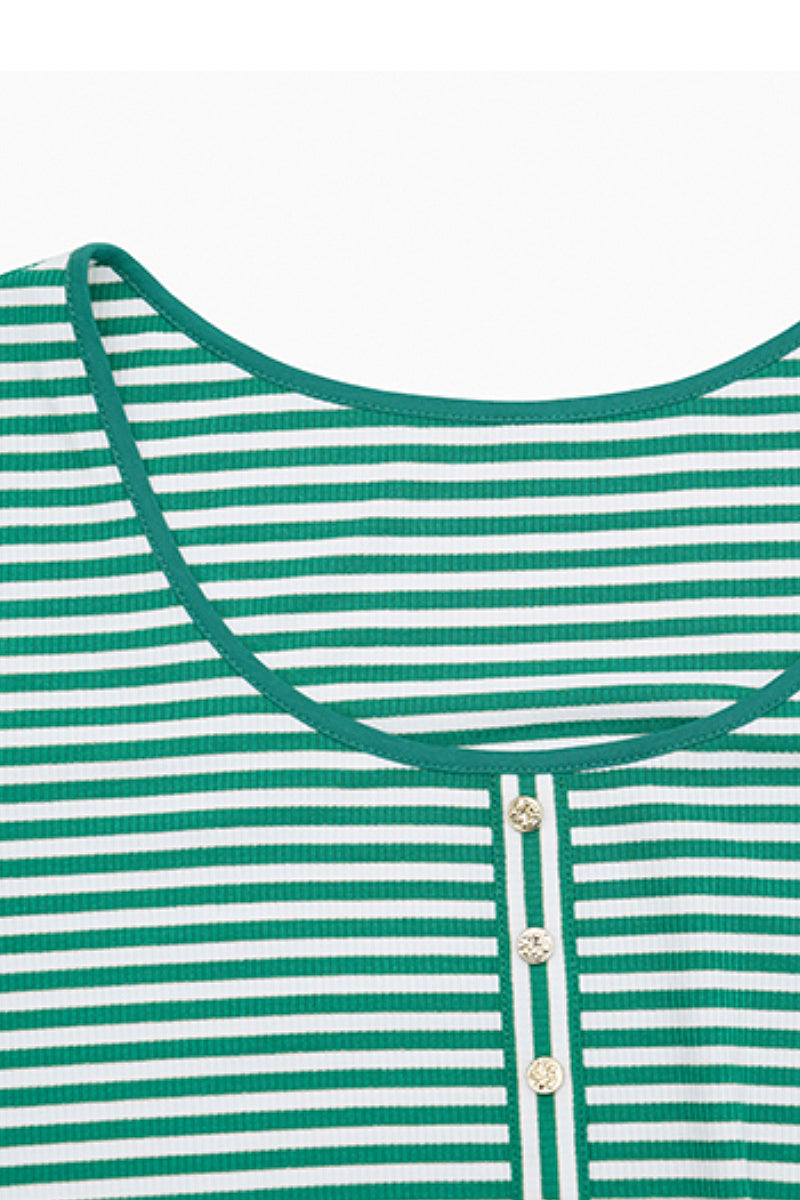 Striped Long-Sleeve Scoop-Neck Midi Knit Dress