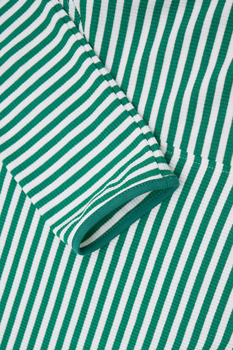 Striped Long-Sleeve Scoop-Neck Midi Knit Dress