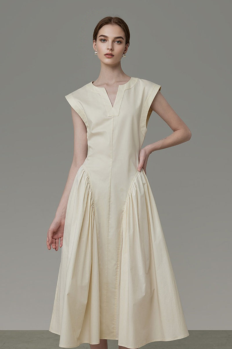 Structured Sleeveless A-Line Midi Dress with Pockets