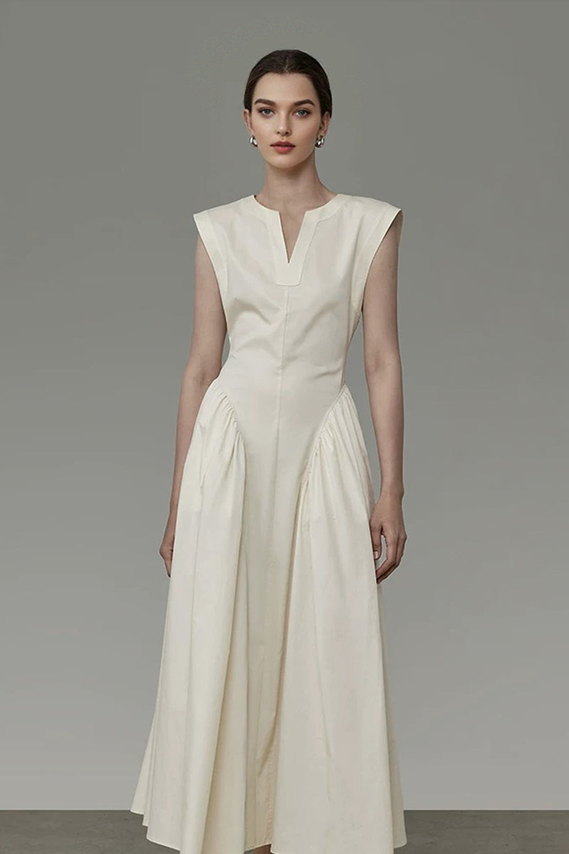 Structured Sleeveless A-Line Midi Dress with Pockets