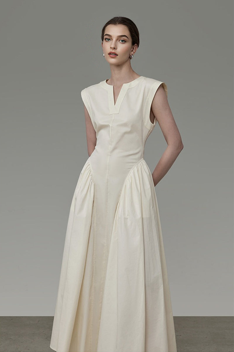 Structured Sleeveless A-Line Midi Dress with Pockets