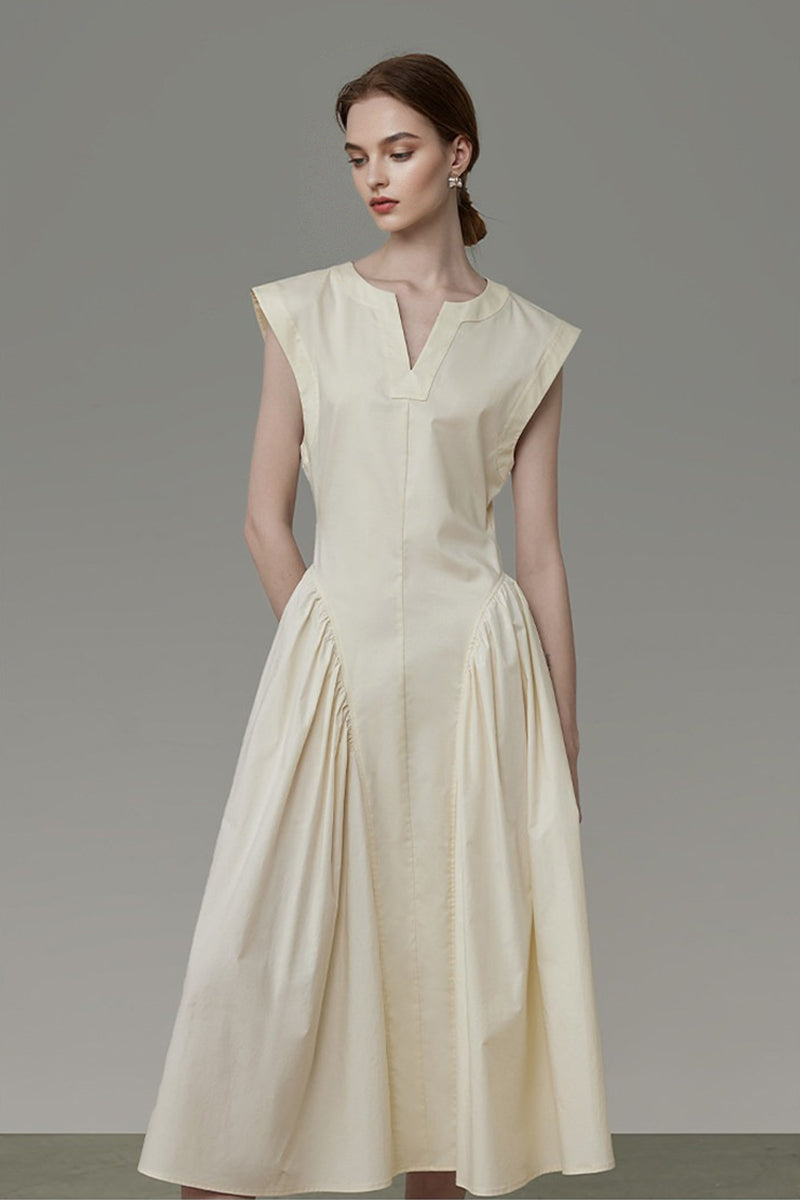 Structured Sleeveless A-Line Midi Dress with Pockets