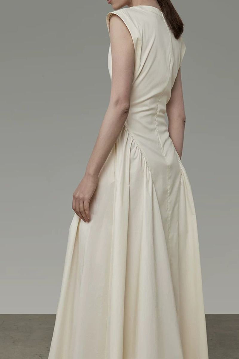 Structured Sleeveless A-Line Midi Dress with Pockets