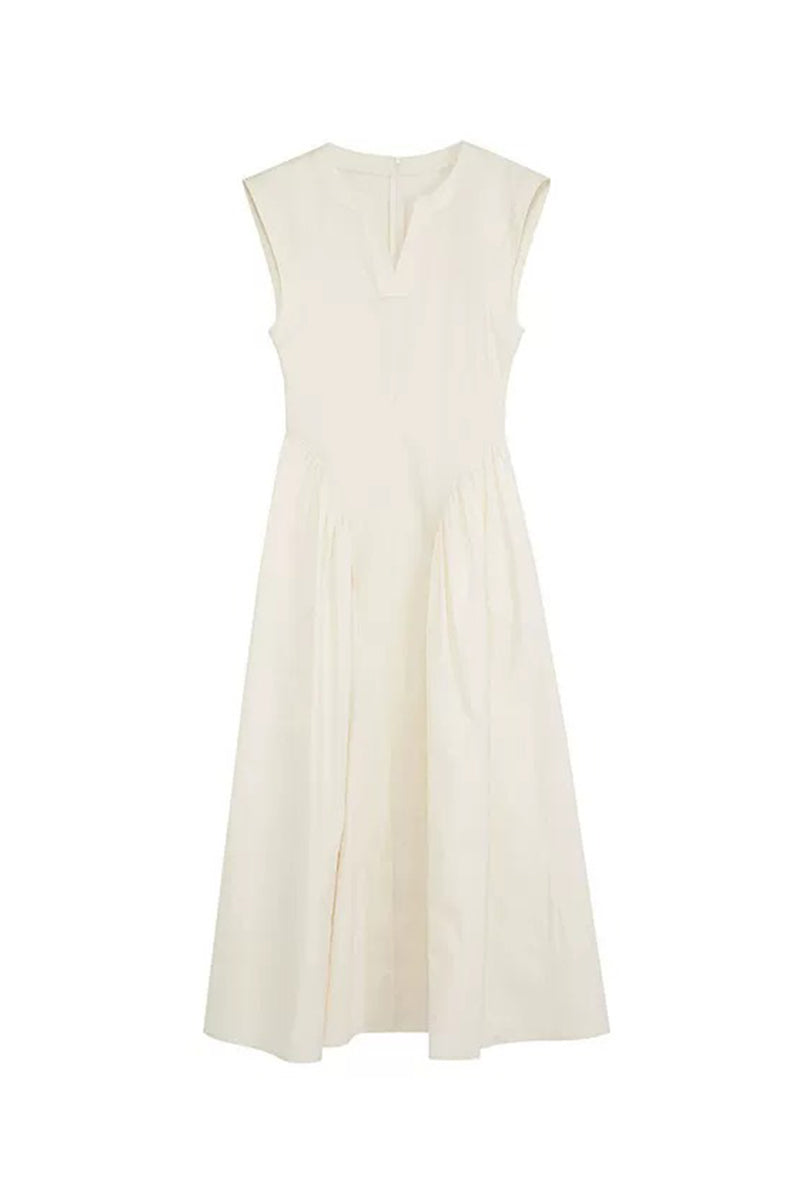 Structured Sleeveless A-Line Midi Dress with Pockets