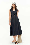 Structured V-Neck Sleeveless Midi Dress