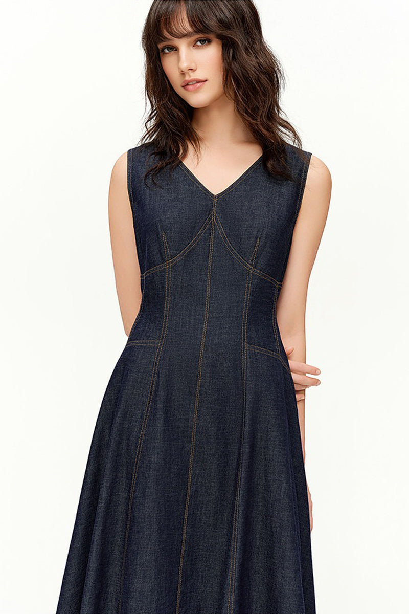 Structured V-Neck Sleeveless Midi Dress