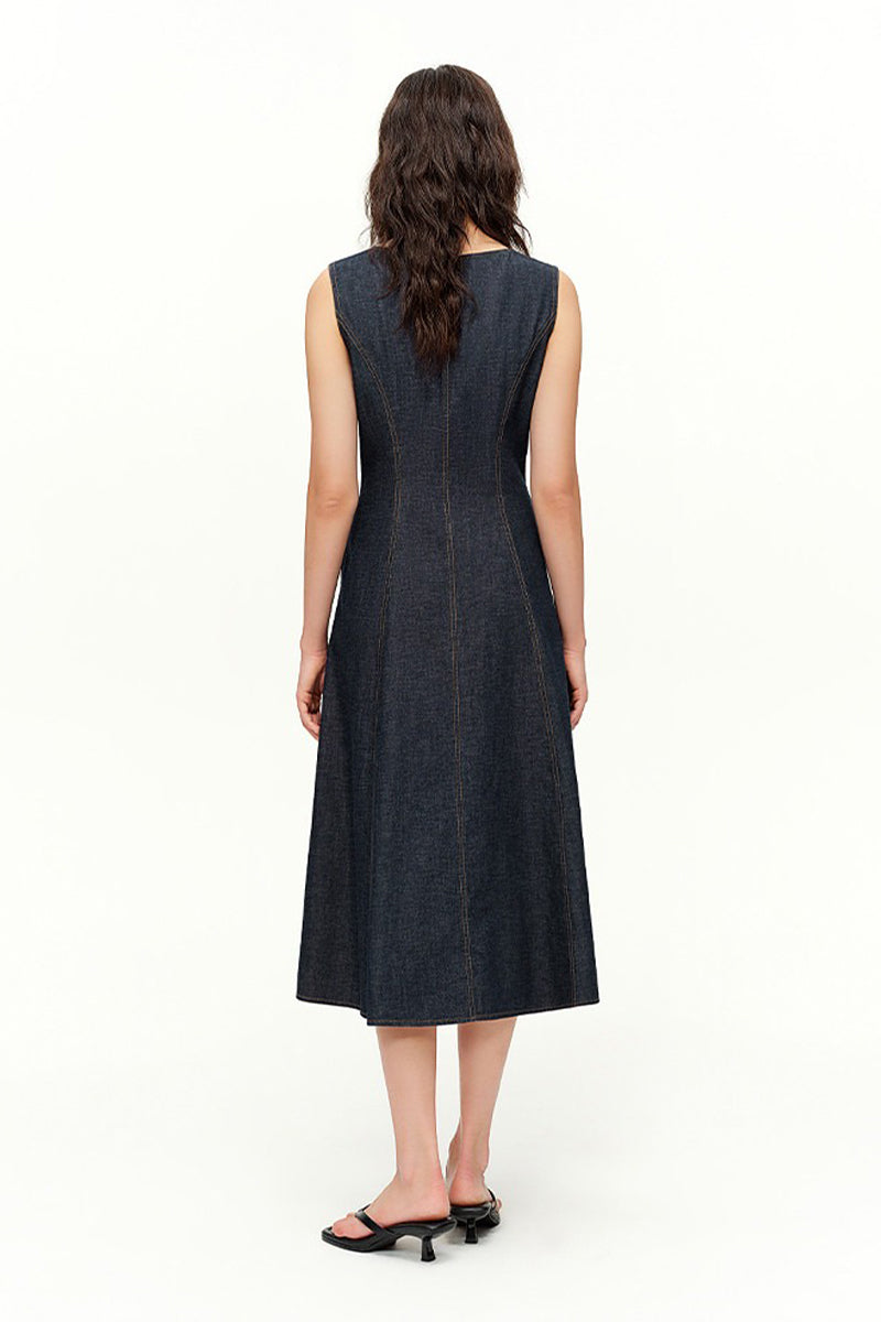 Structured V-Neck Sleeveless Midi Dress