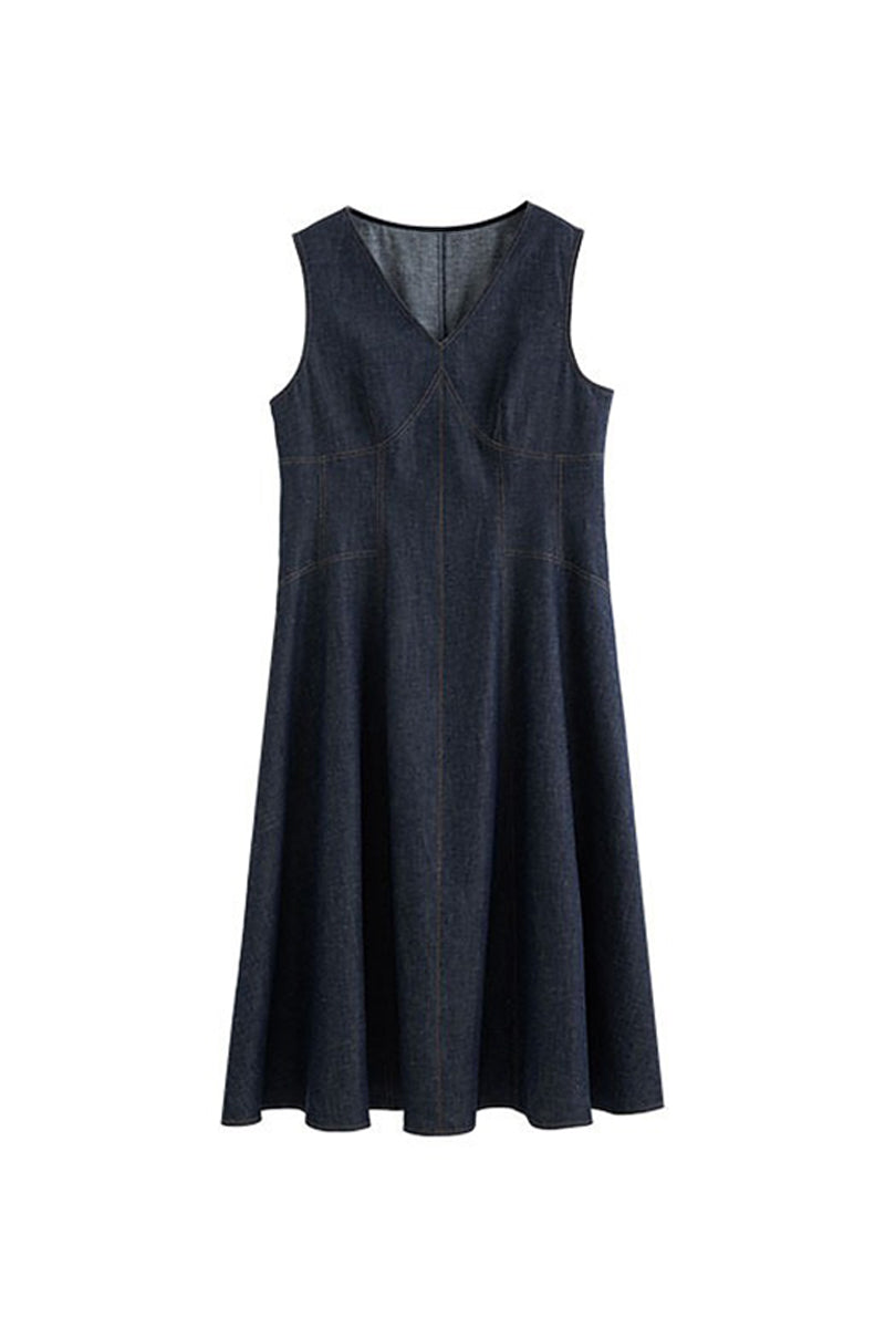 Structured V-Neck Sleeveless Midi Dress