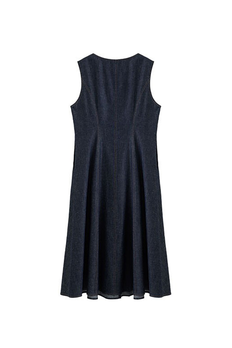 Structured V-Neck Sleeveless Midi Dress