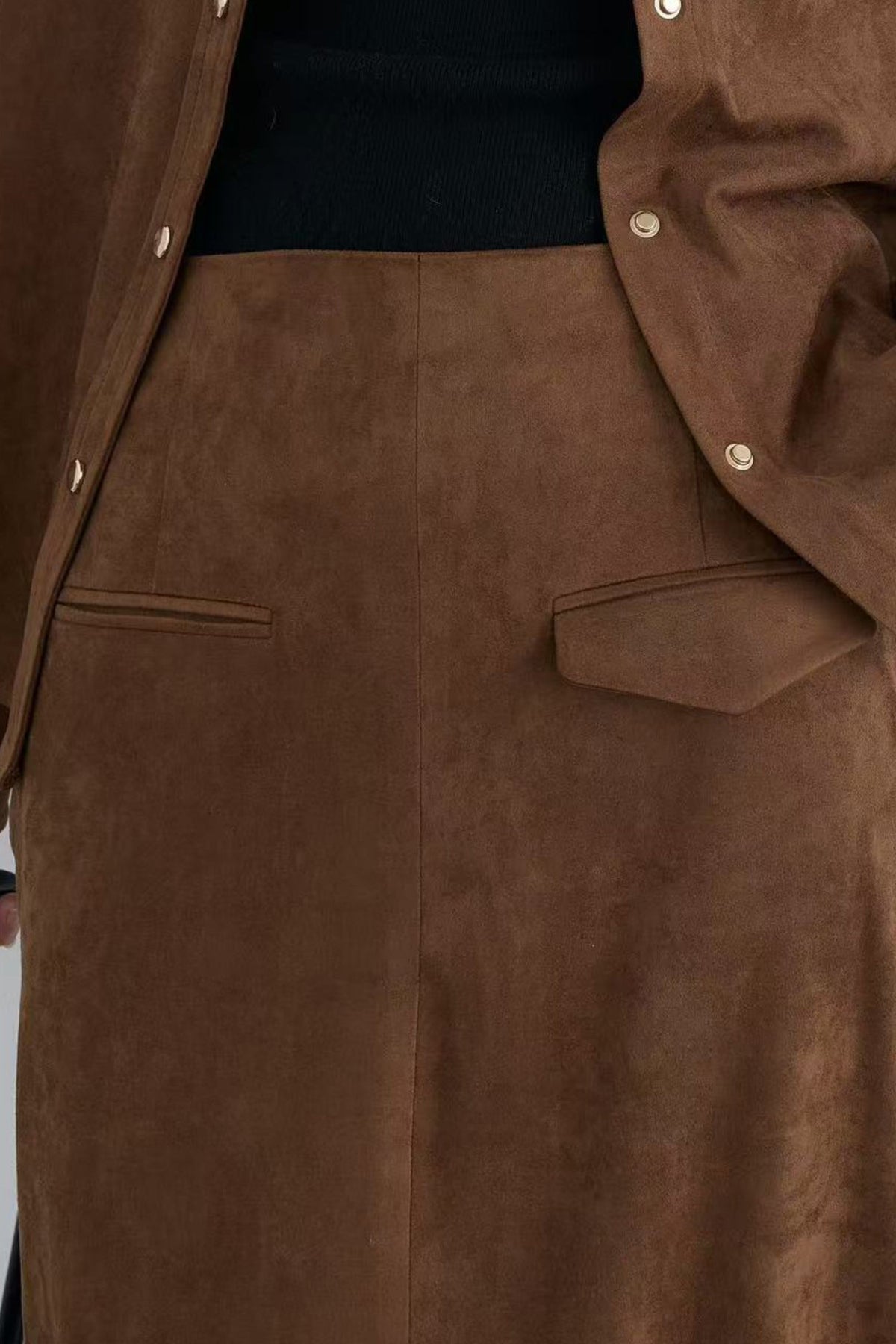 Suede High-Waisted Column Maxi Skirt with Back Slit