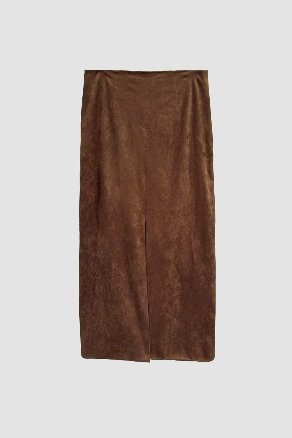 Suede High-Waisted Column Maxi Skirt with Back Slit