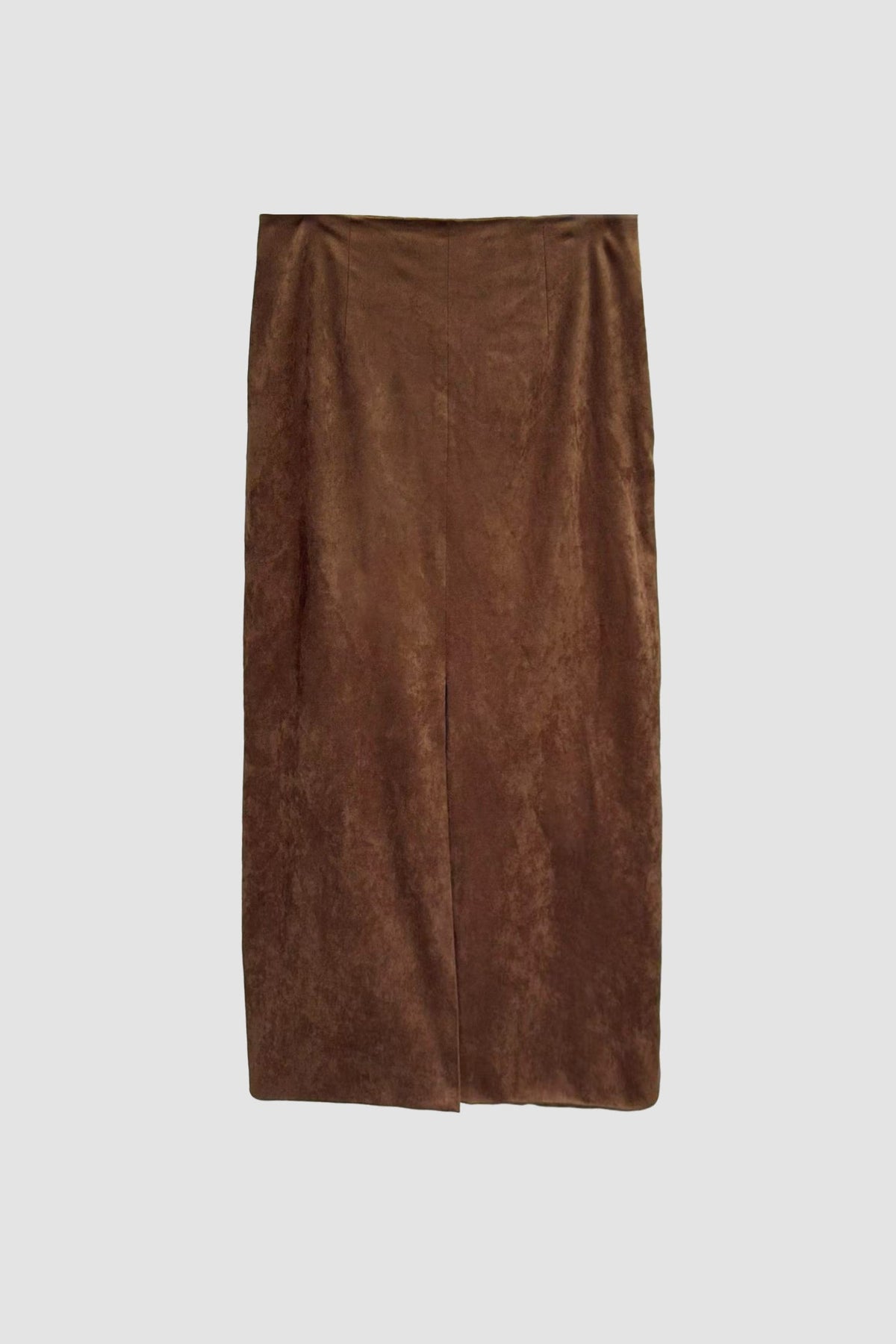 Suede High-Waisted Column Maxi Skirt with Back Slit
