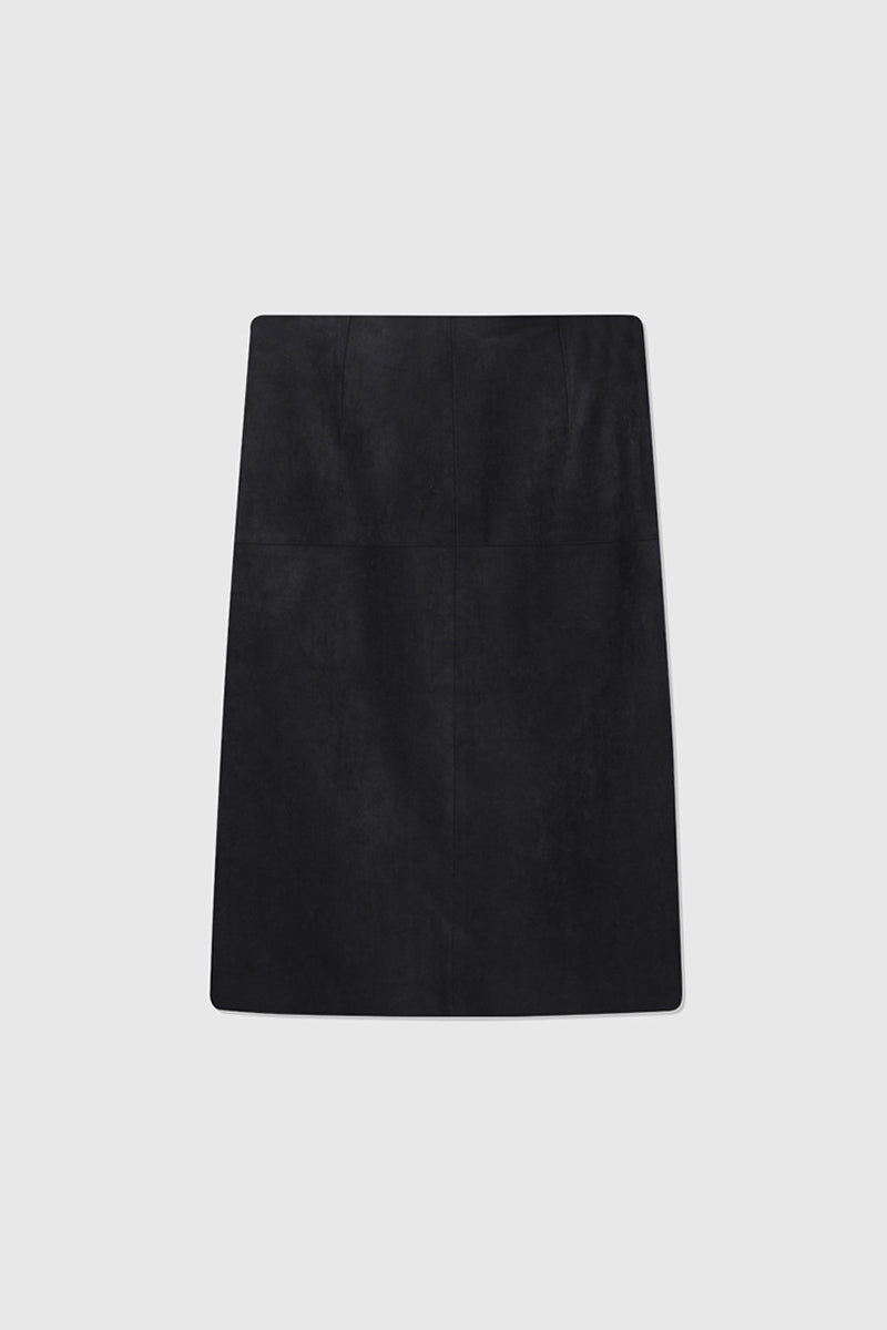 Suede Textured A-Line Midi Skirt in Brown