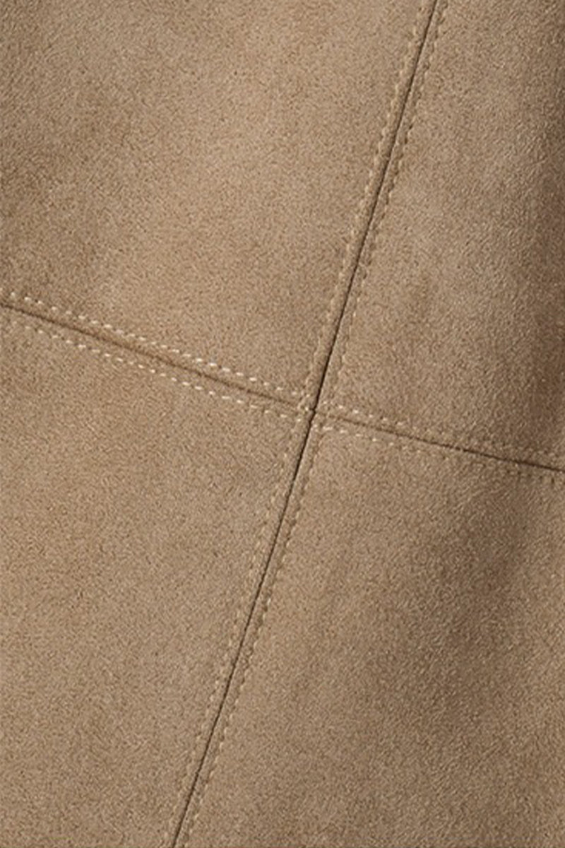 Suede Textured A-Line Midi Skirt in Brown