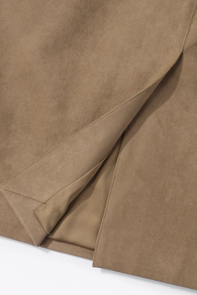 Suede Textured A-Line Midi Skirt in Brown