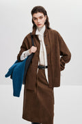 Suede Textured Tie-Waist Overshirt Jacket in Brown