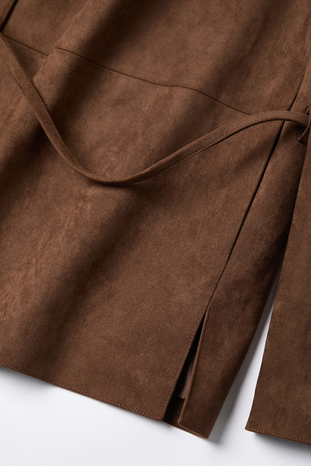 Suede Textured Tie-Waist Overshirt Jacket in Brown