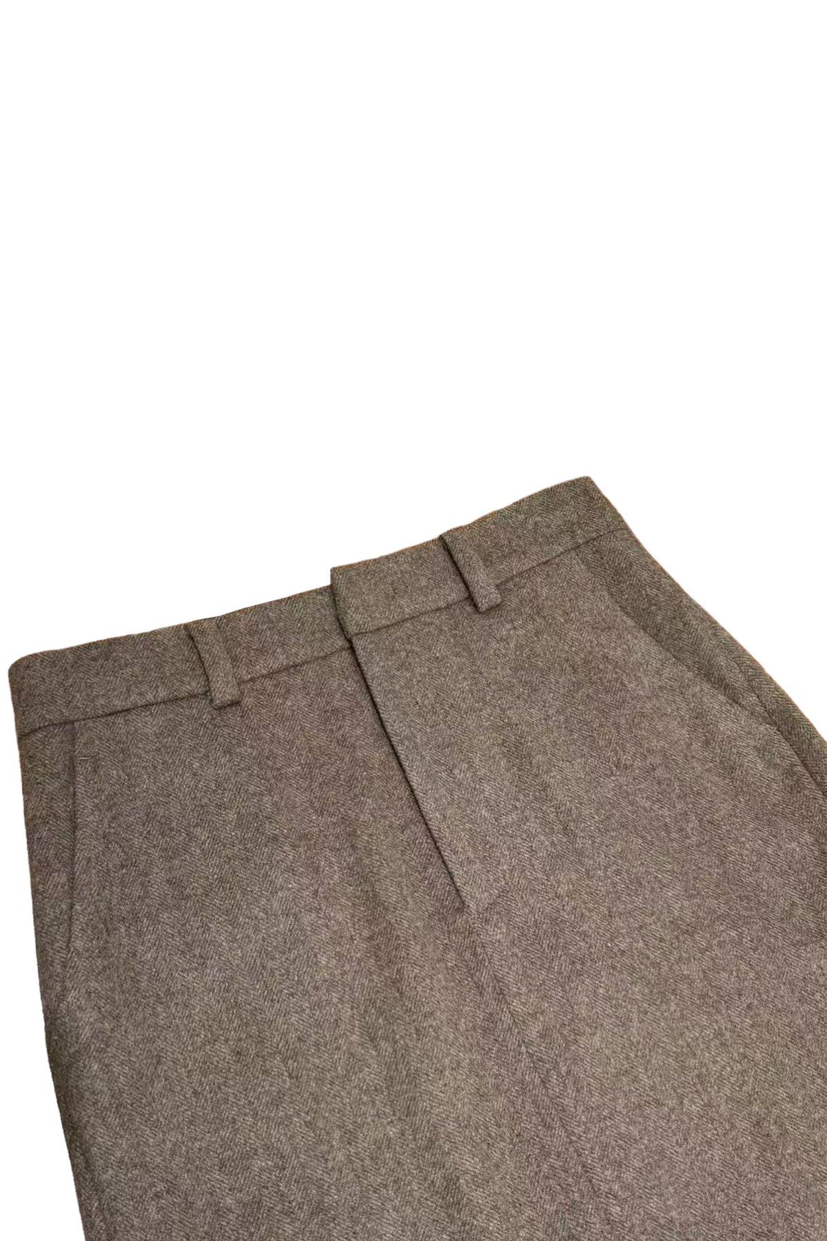Tailored Herringbone Cashmere-Wool Column Midi Skirt