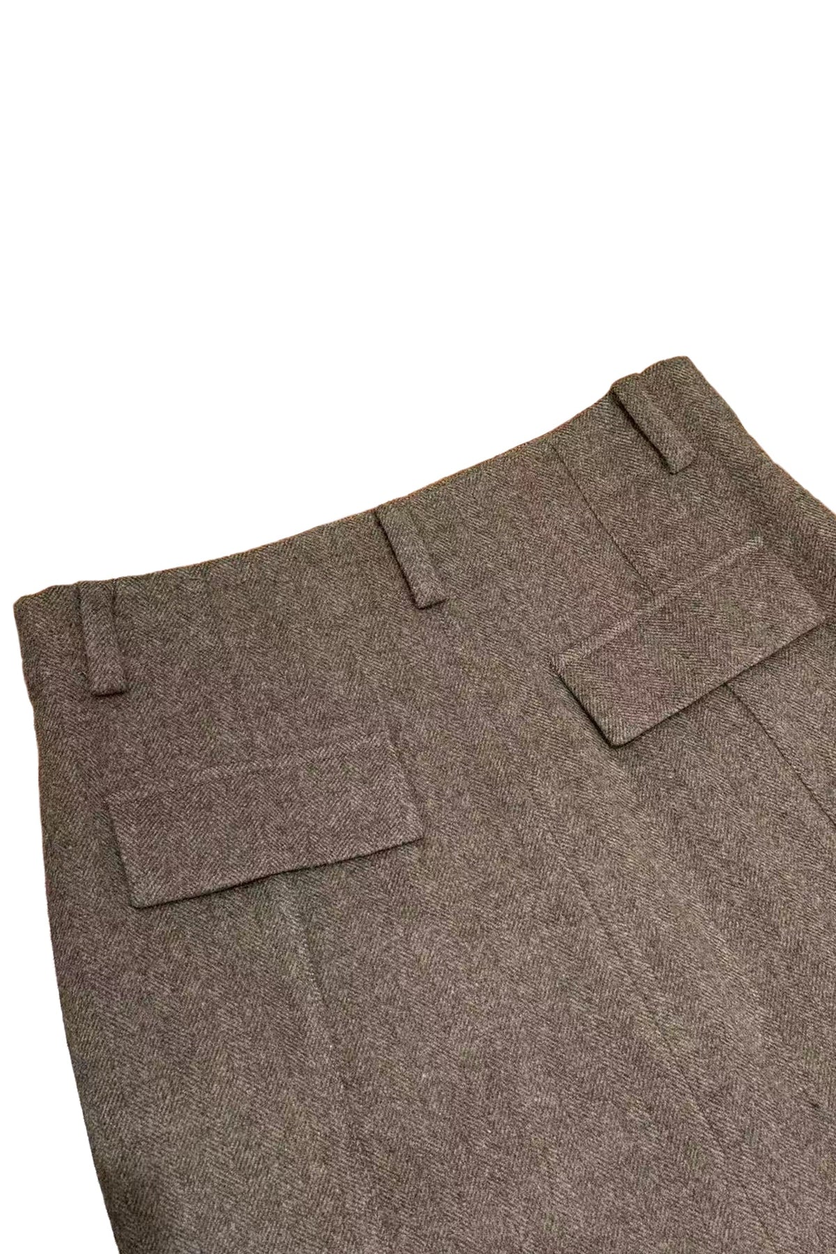 Tailored Herringbone Cashmere-Wool Column Midi Skirt