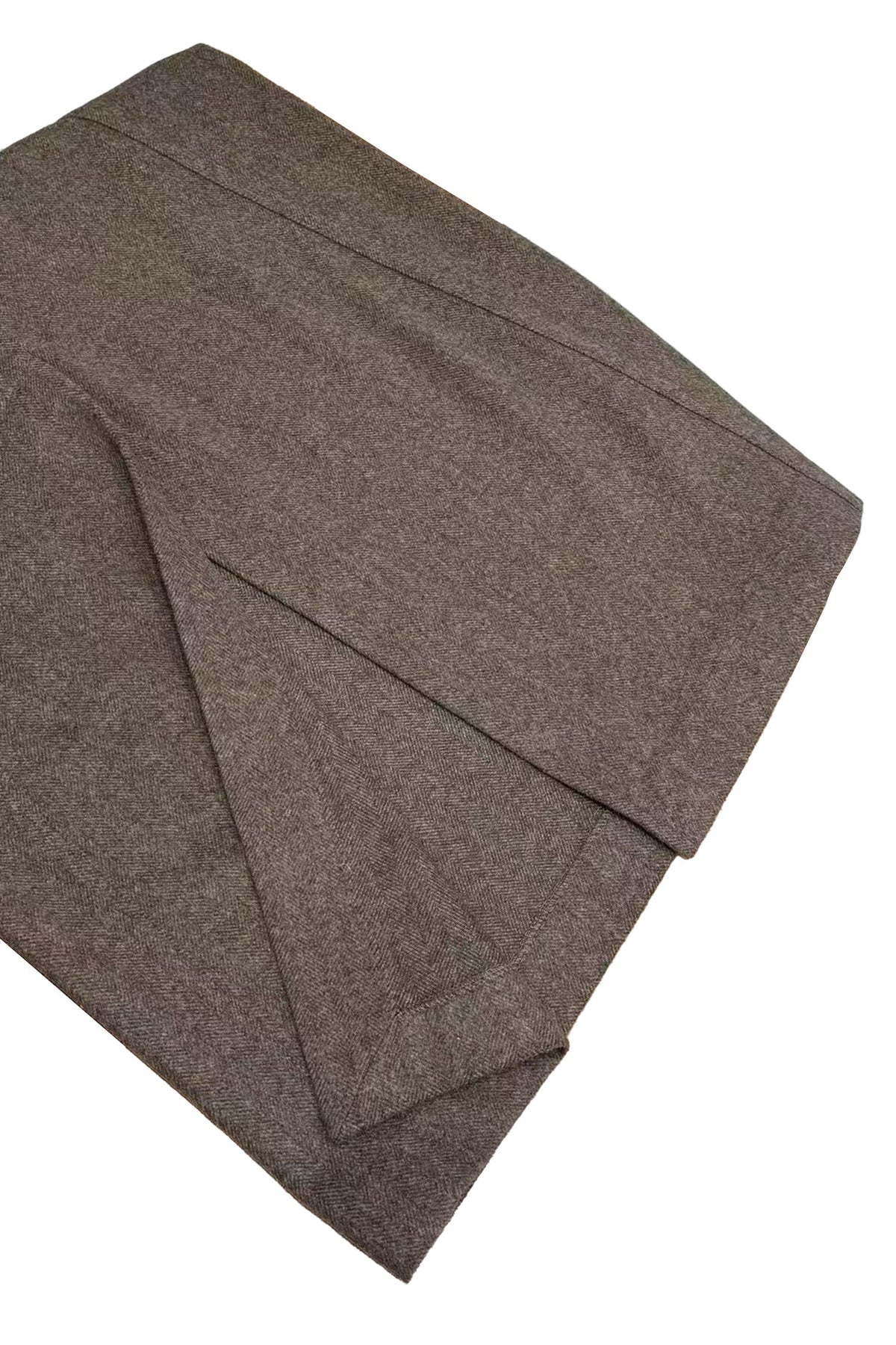 Tailored Herringbone Cashmere-Wool Column Midi Skirt