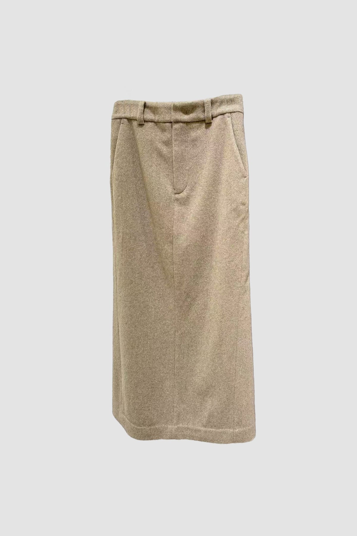 Tailored Herringbone Cashmere-Wool Column Midi Skirt