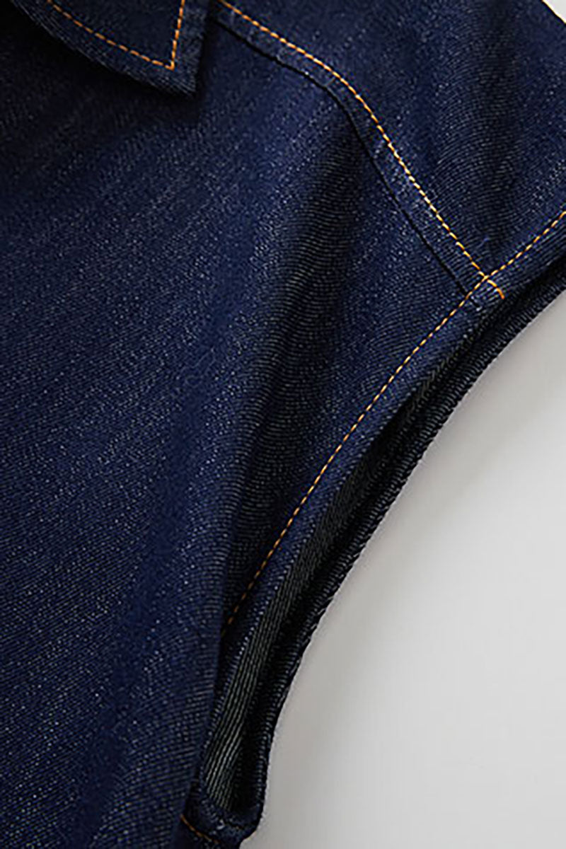 Tencel Denim Cap-Sleeve Button-Up Midi Shirt Dress with Ruched Waist