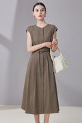 Yellow V-Neck Belted Shirt Dress
