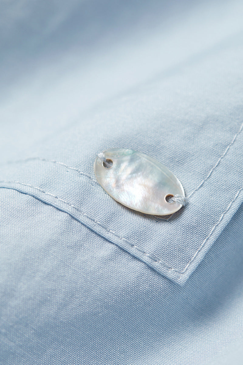 Textured Boxy Long-Sleeve Button-Down Shirt with High-Low Hem
