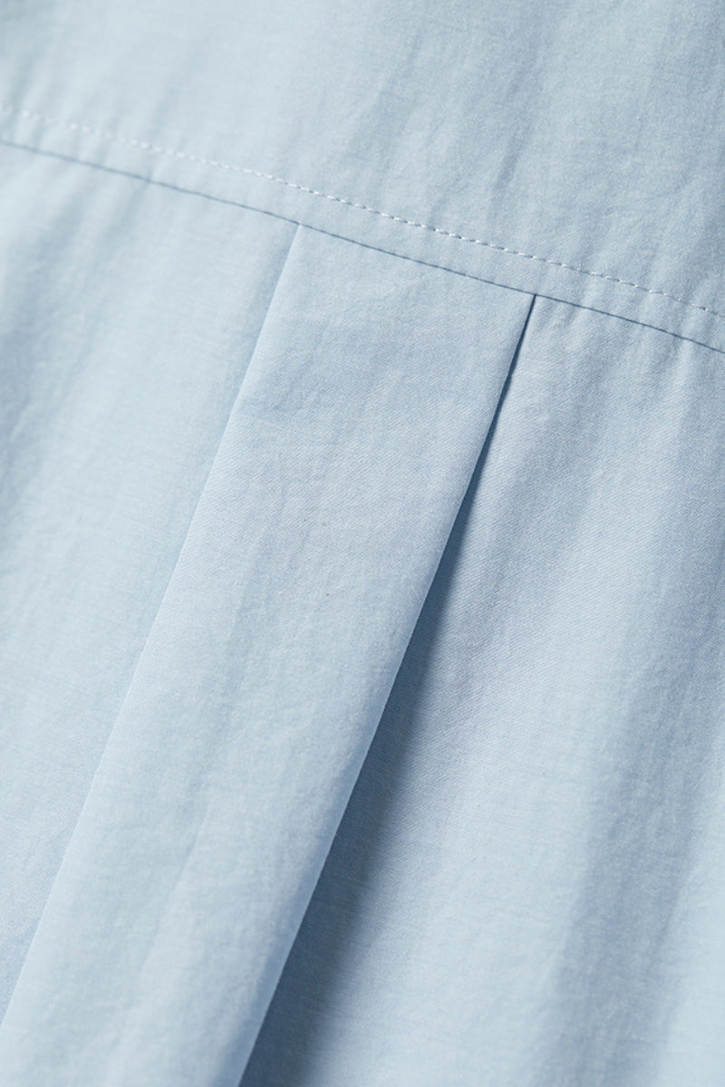 Textured Boxy Long-Sleeve Button-Down Shirt with High-Low Hem