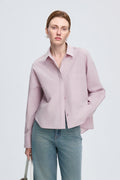 Textured Boxy Long-Sleeve Button-Down Shirt with High-Low Hem