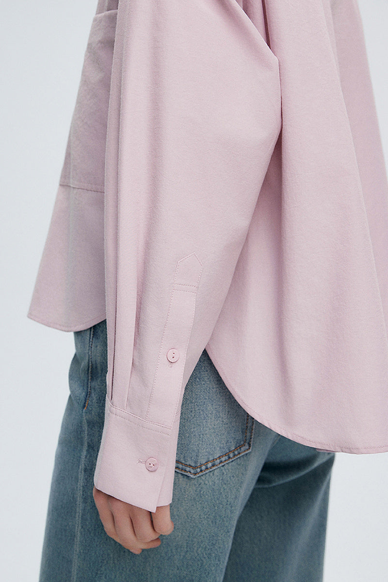 Textured Boxy Long-Sleeve Button-Down Shirt with High-Low Hem