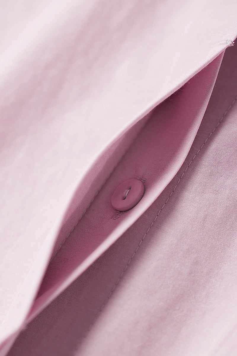 Textured Boxy Long-Sleeve Button-Down Shirt with High-Low Hem