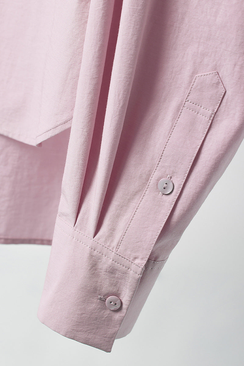 Textured Boxy Long-Sleeve Button-Down Shirt with High-Low Hem