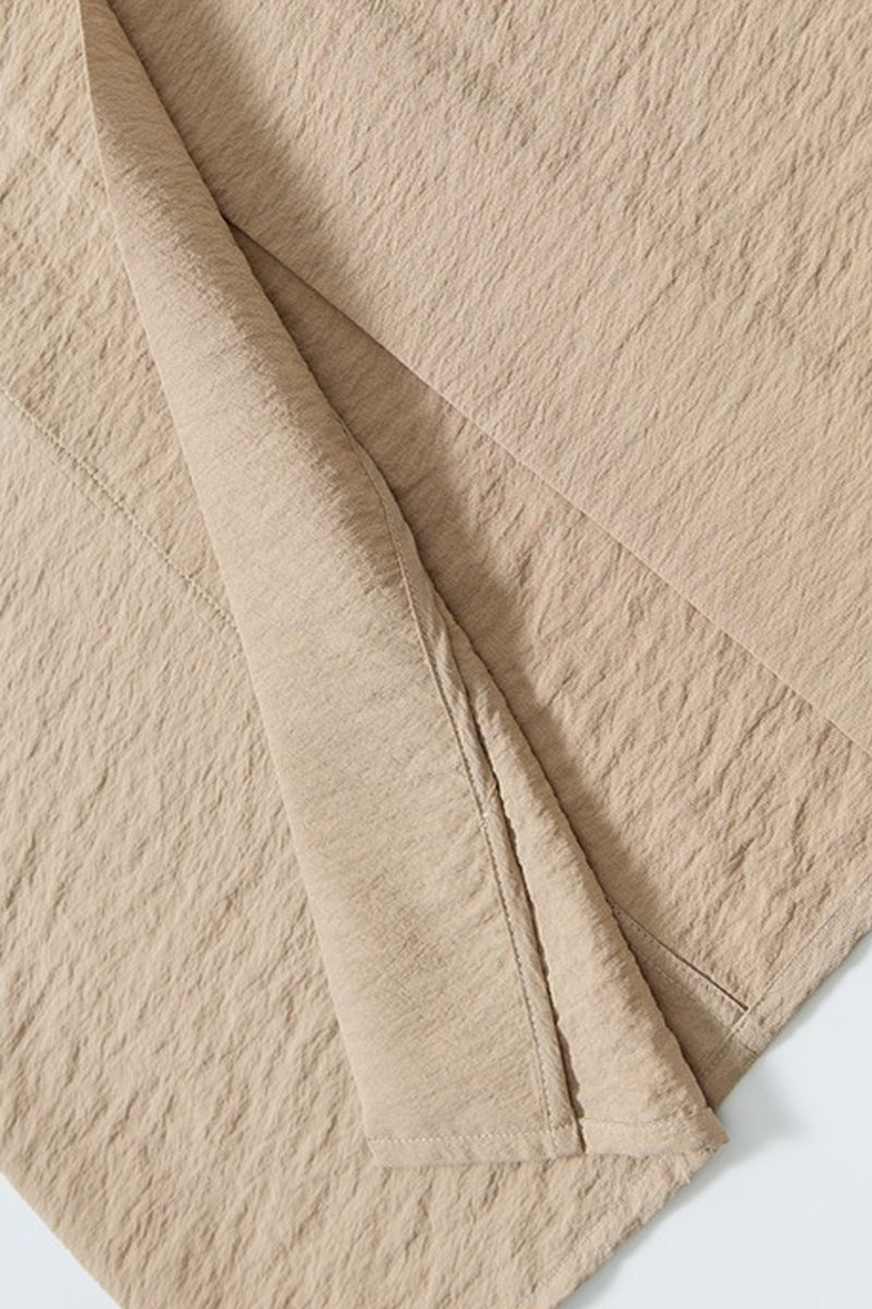Textured Silk Puff Sleeve Midi Dress in Beige