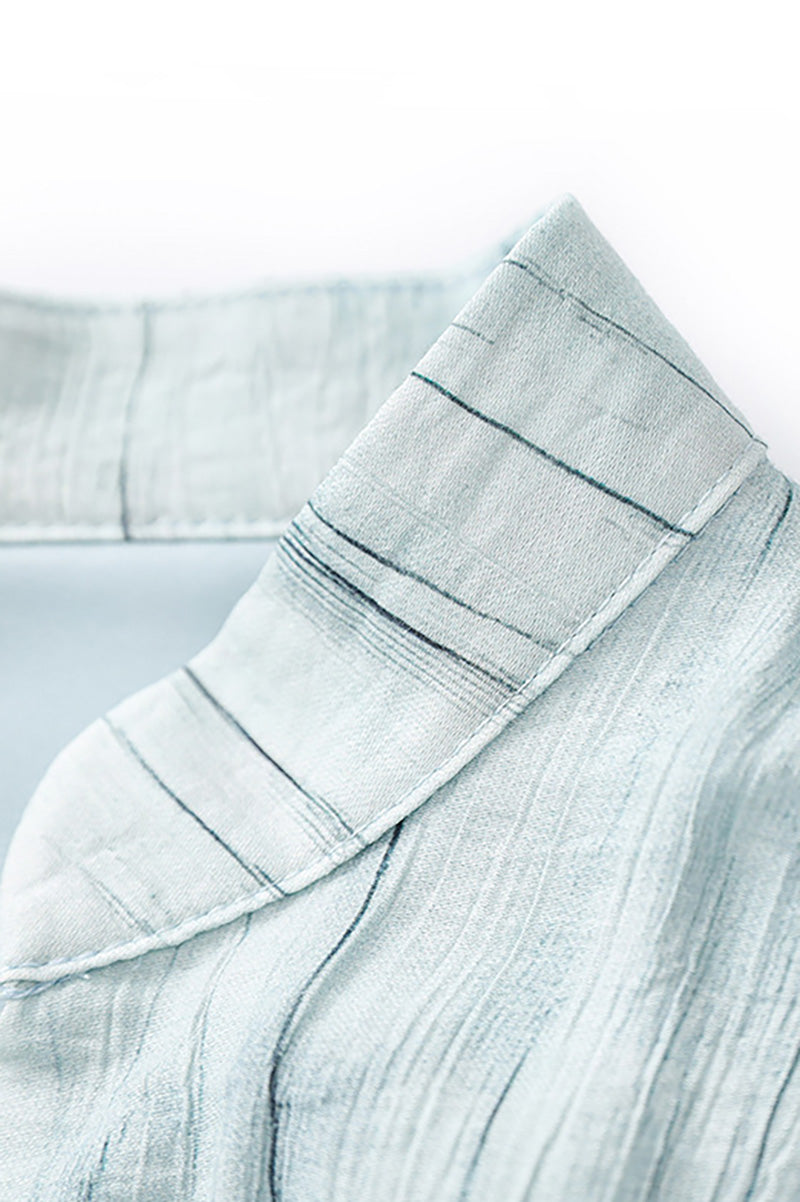 Tie-Dye Textured Cap-Sleeve Midi Dress in Light Blue