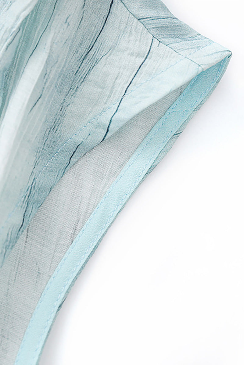 Tie-Dye Textured Cap-Sleeve Midi Dress in Light Blue