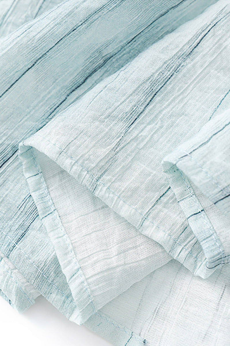 Tie-Dye Textured Cap-Sleeve Midi Dress in Light Blue