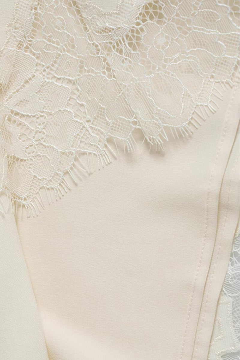 Lace-Trim Crepe Column Midi Skirt