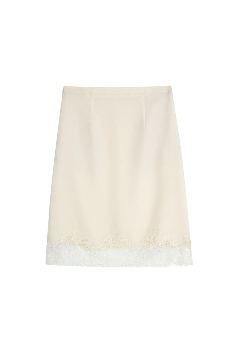 Lace-Trim Crepe Column Midi Skirt