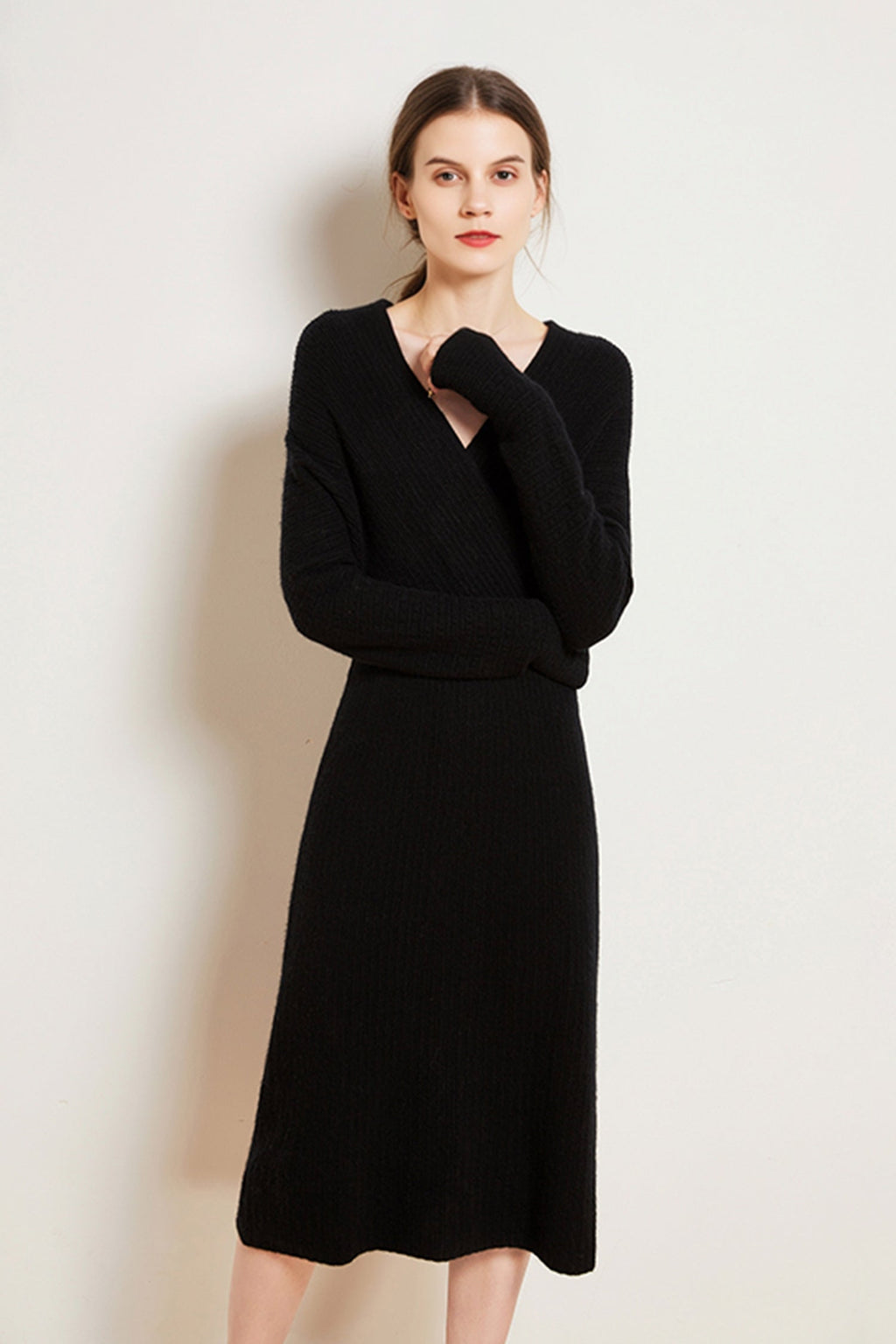 Ultrasoft Cashmere-Wool Long Sleeve Wrap Sweater Dress