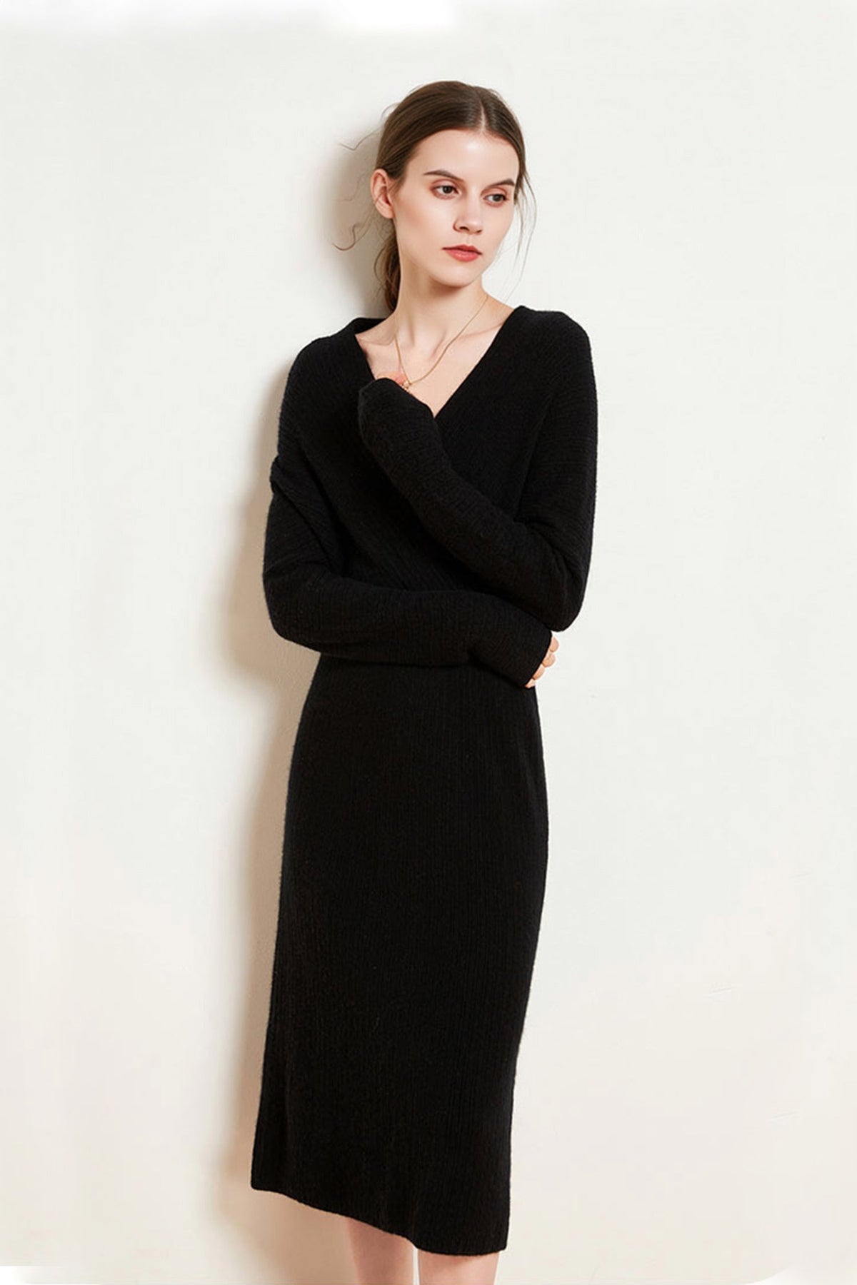 Ultrasoft Cashmere-Wool Long Sleeve Wrap Sweater Dress