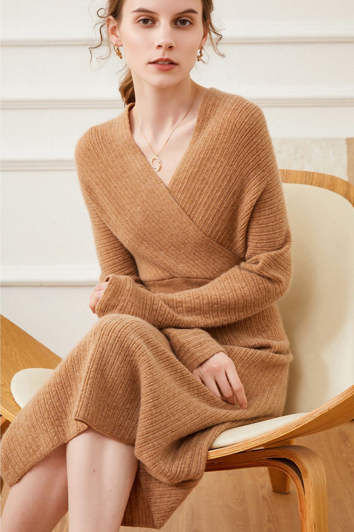 Ultrasoft Cashmere-Wool Long Sleeve Wrap Sweater Dress