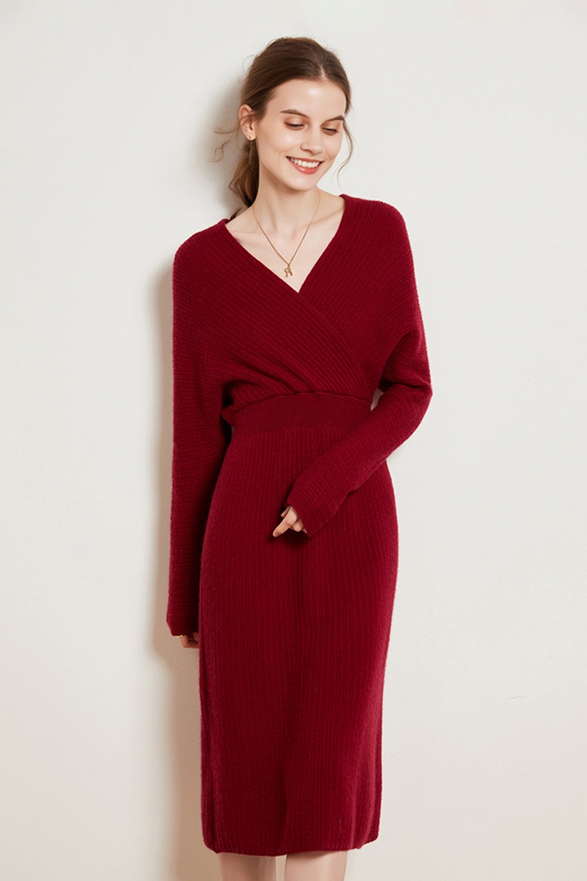 Ultrasoft Cashmere-Wool Long Sleeve Wrap Sweater Dress