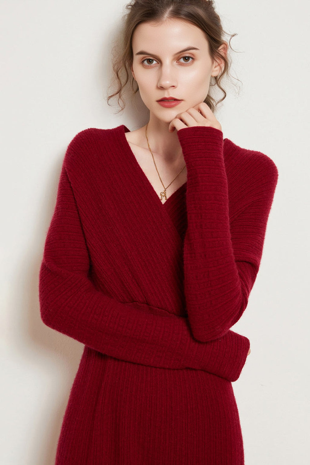 Ultrasoft Cashmere-Wool Long Sleeve Wrap Sweater Dress