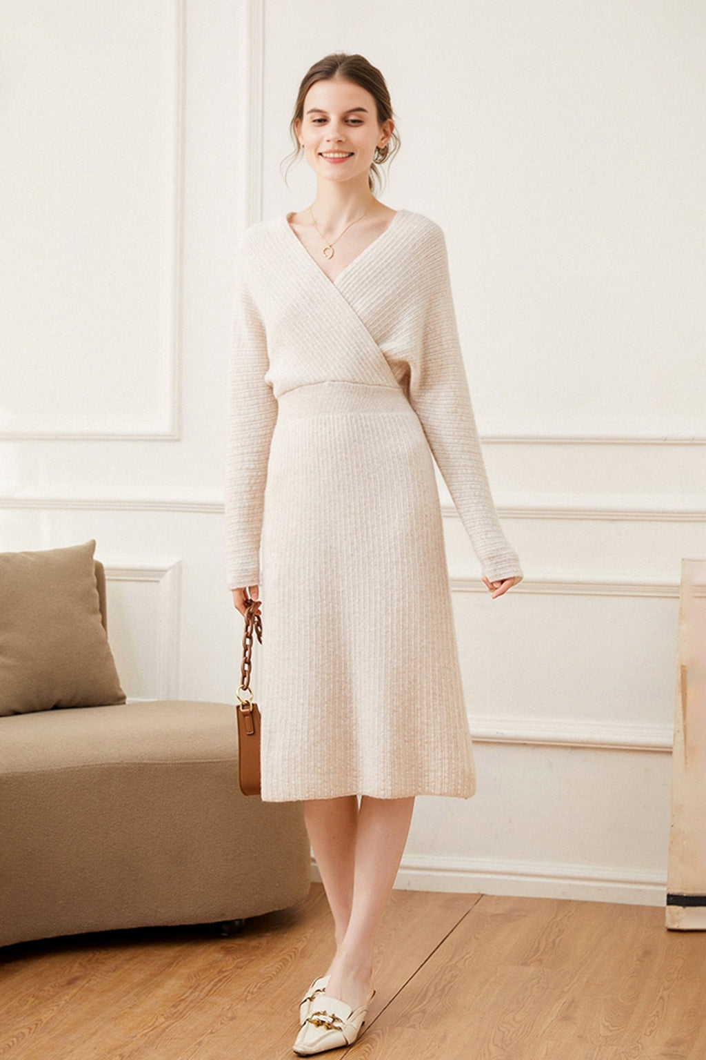 Ultrasoft Cashmere-Wool Long Sleeve Wrap Sweater Dress