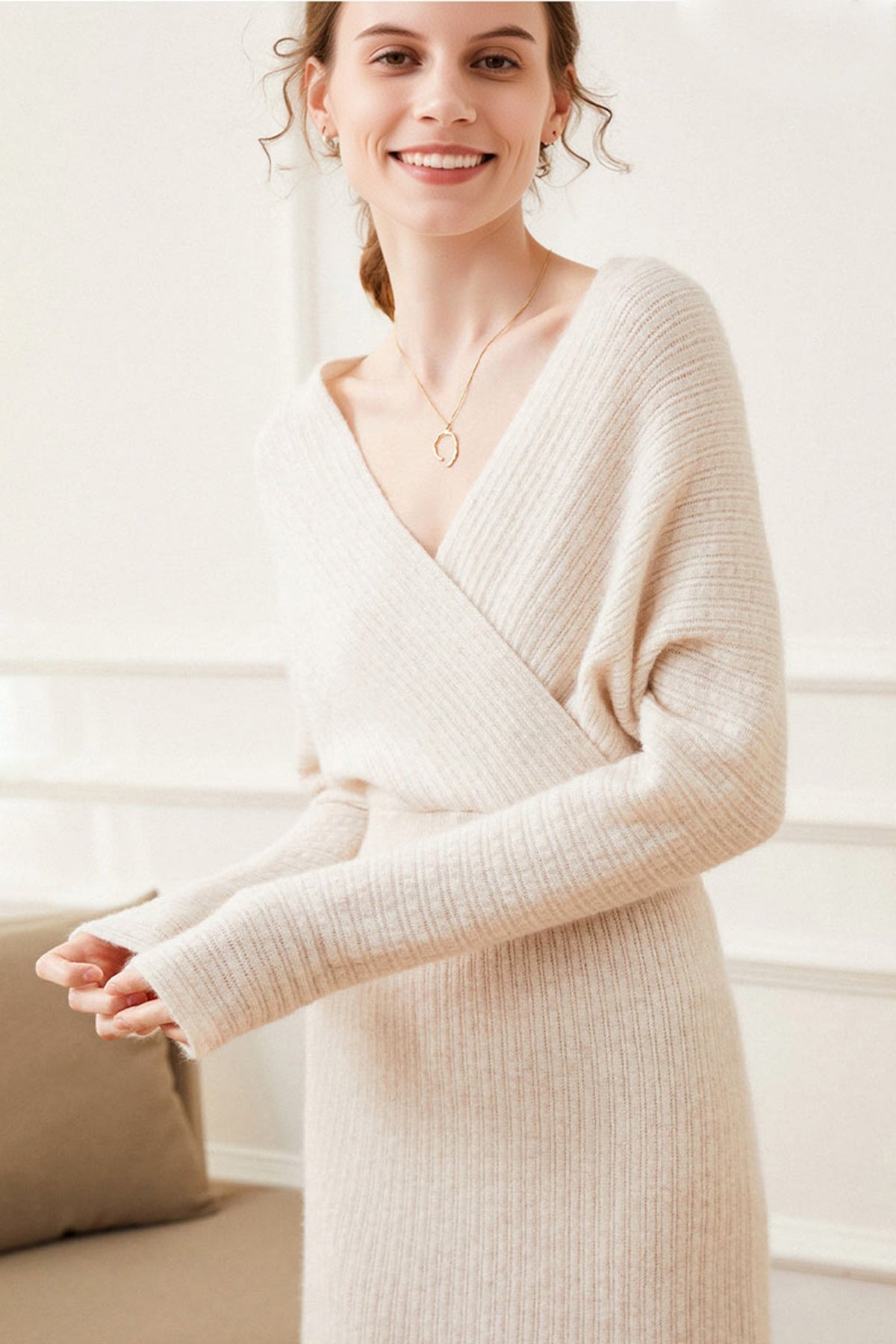 Ultrasoft Cashmere-Wool Long Sleeve Wrap Sweater Dress