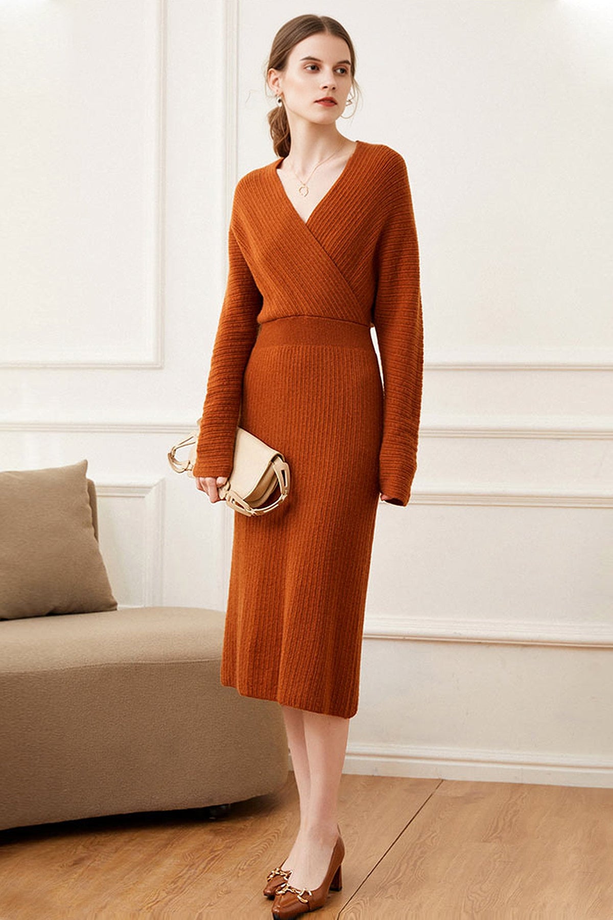 Ultrasoft Cashmere-Wool Long Sleeve Wrap Sweater Dress