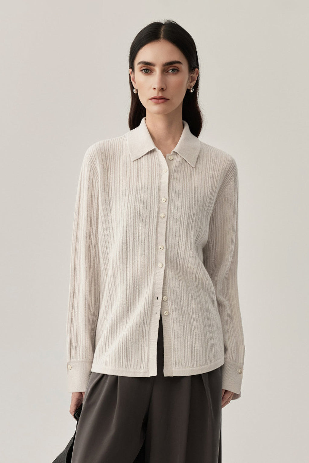 Ultrasoft Ribbed Wool Knit Button-Up Shirt